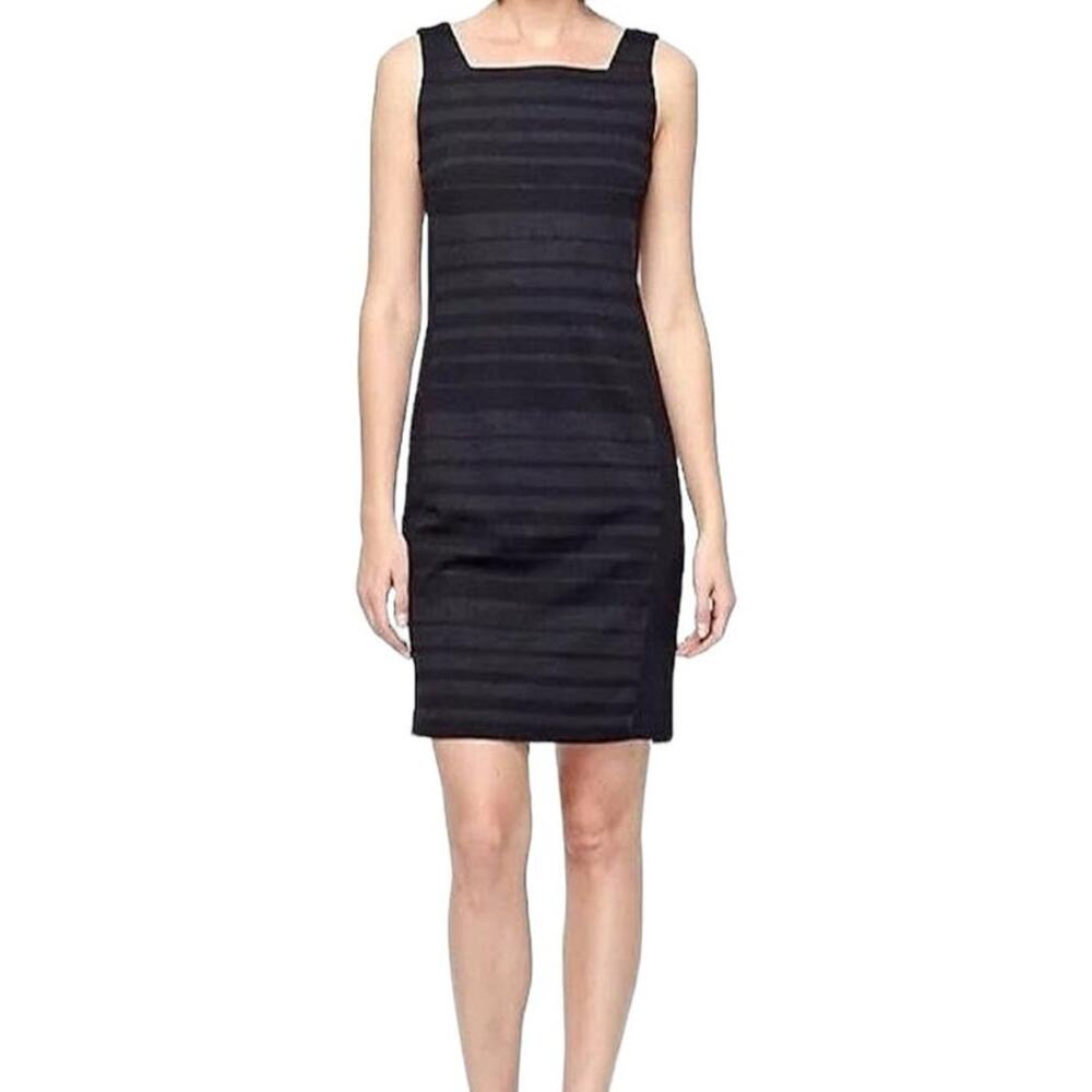 Eileen Fisher Black Ponte Stripe Panel Sleeveless Midi Unlined Dress Size 8